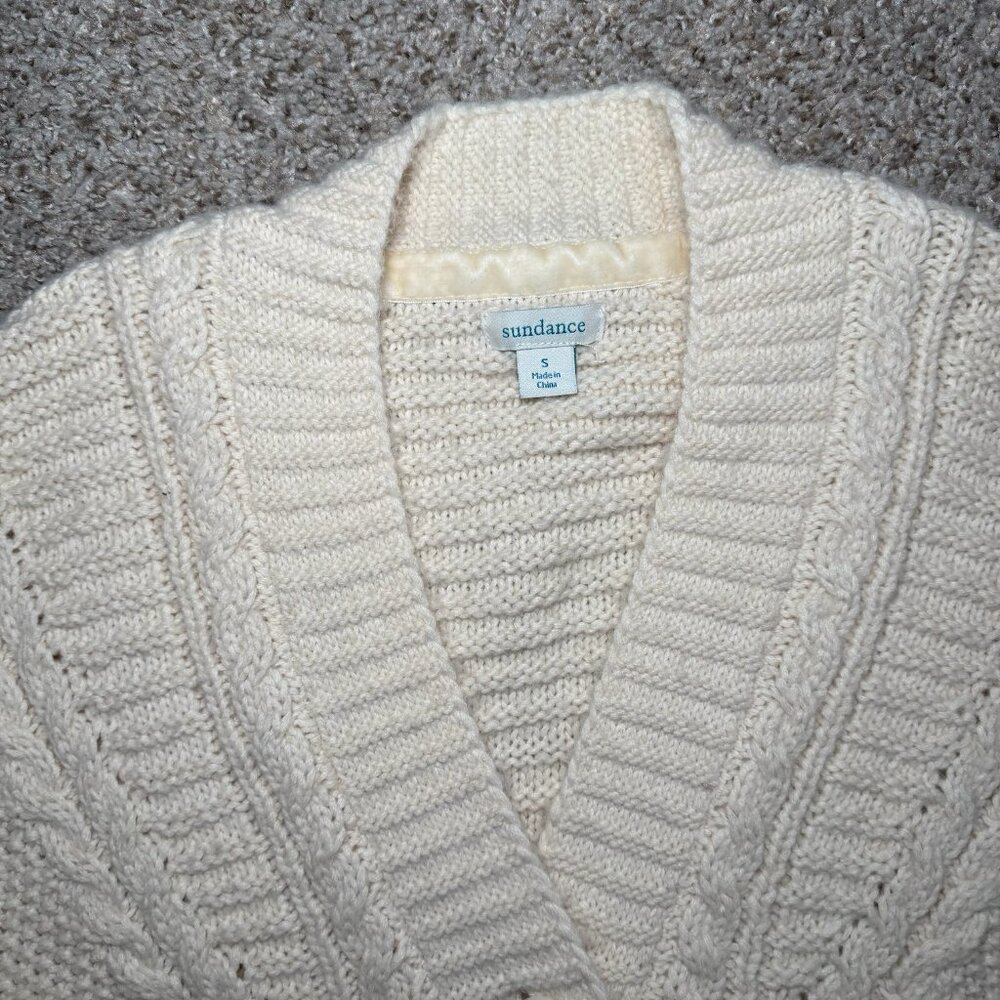 Sundance Cardigan Sweater Cable Knit pockets oversized size small wool cream - Picture 2 of 8